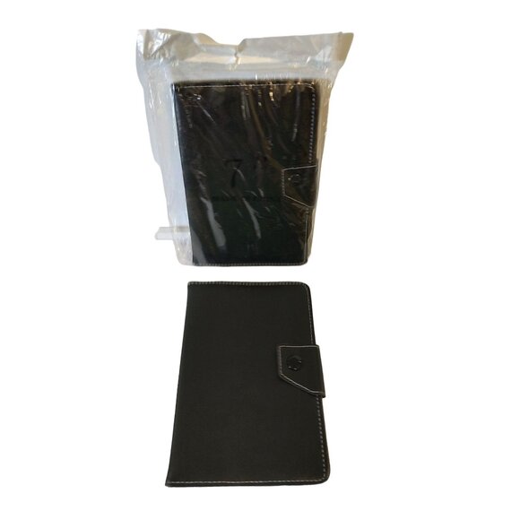 Black Leather Tablet Case With Magnetic Closure & Adjustable Strap Bundle